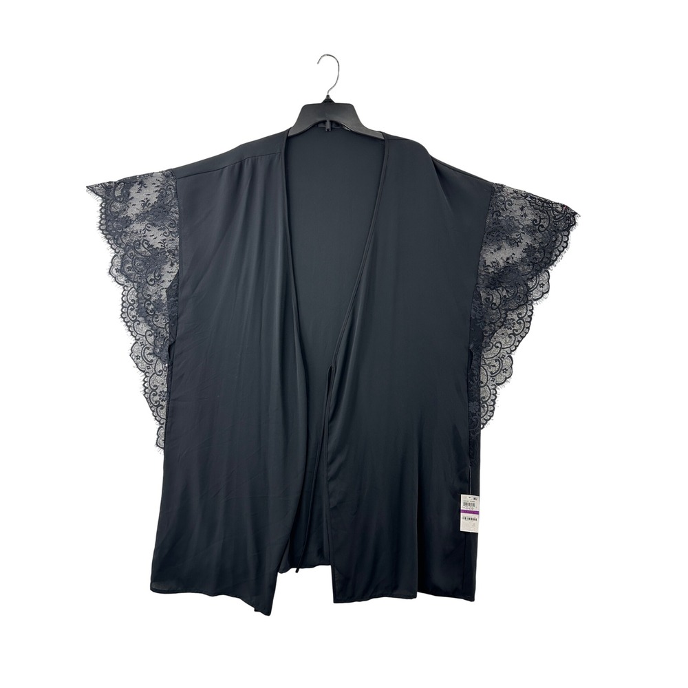 INC International Concepts XXL Robe Black Lace Sleeve Short Kimono Style